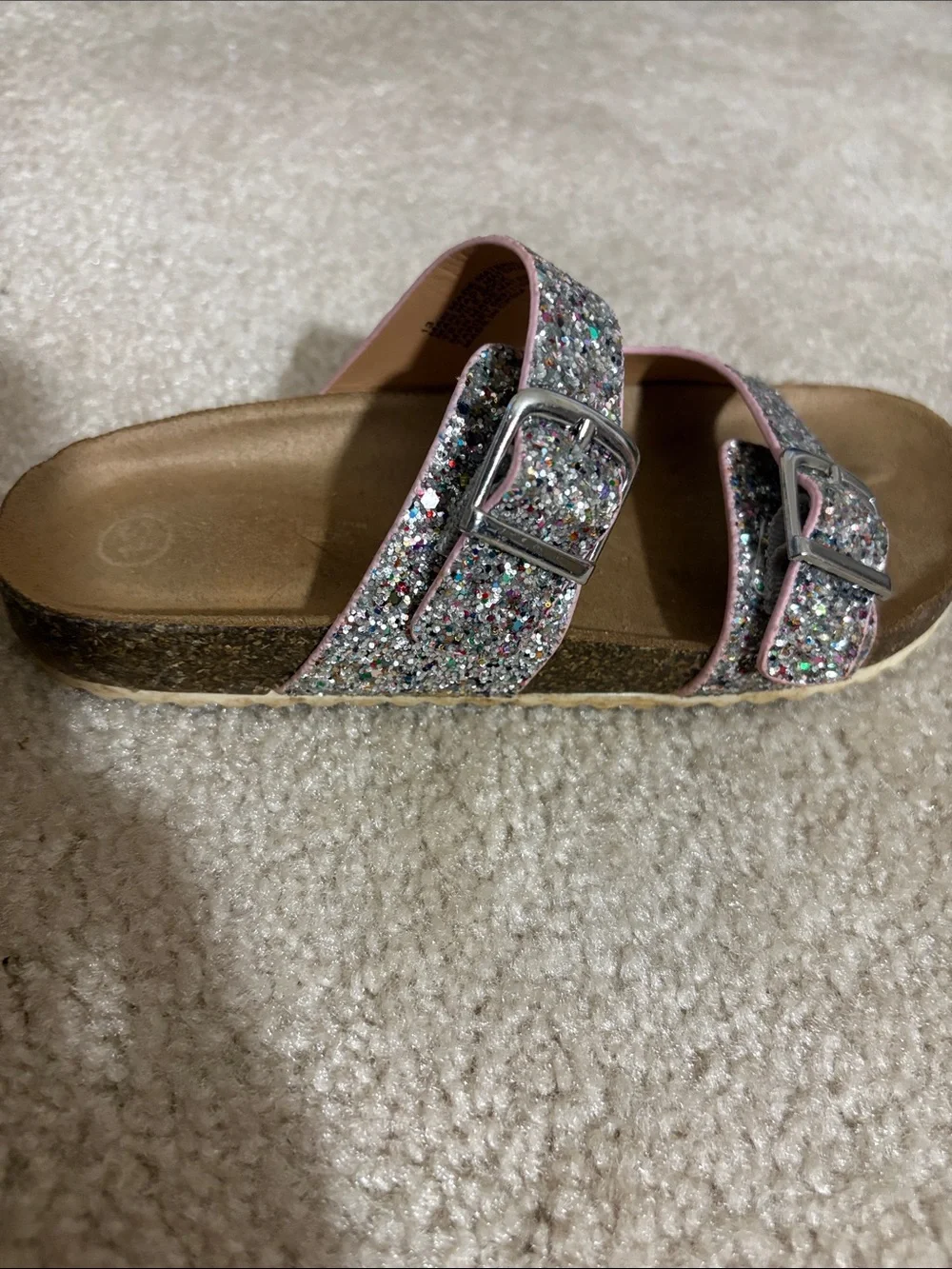 Cat & Jack Girls' Multi-Glitter Double Buckle Sandals with Pink Trim